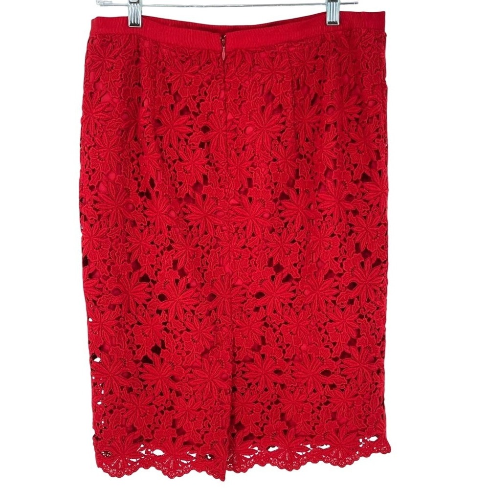 Talbots Red Floral Lace Crochet Overlay Pencil Skirt 12 Scalloped Hem Classic